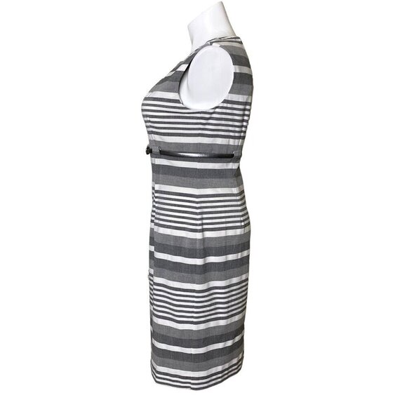 Calvin Klein Striped Belted Sheath Dress Gray White Empire Waist Women's Size 14 - Picture 7 of 10